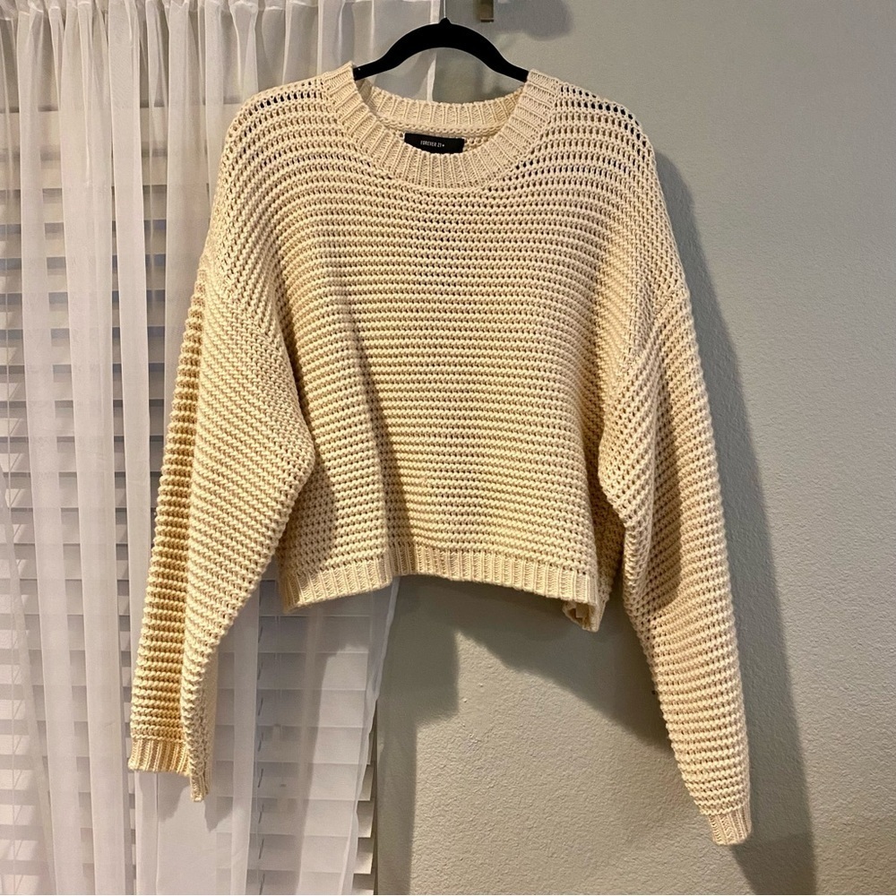 Forever 21 Cozy Cream Knit Cropped Sweater